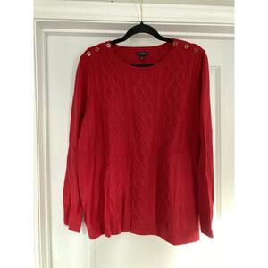 Talbots Cable Knit Lambswool Pullover Sweater Red Festive Colorful Womens 2X